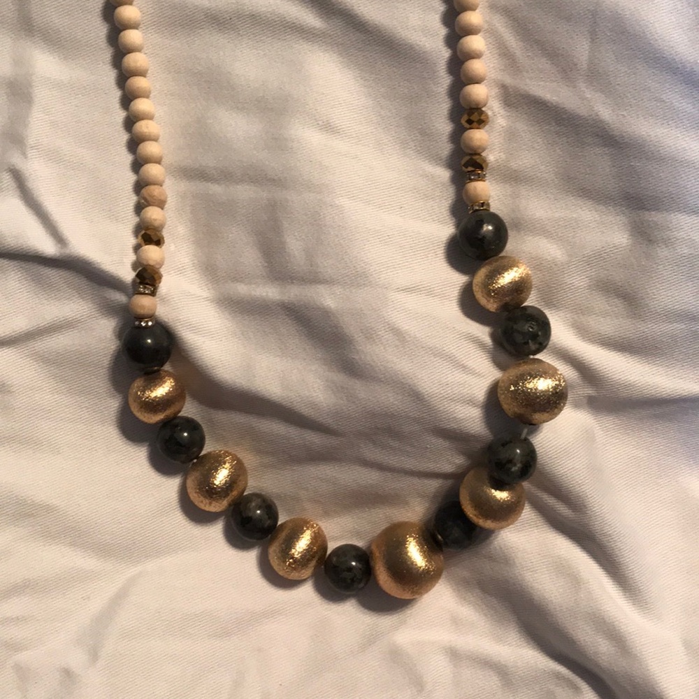 Ivory, Gold, and Gray bead Necklace